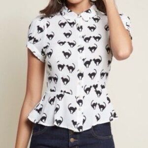 Collectif x ModCloth Mary Grace Meooow Blouse Halloween Spooky Cats size 14/L